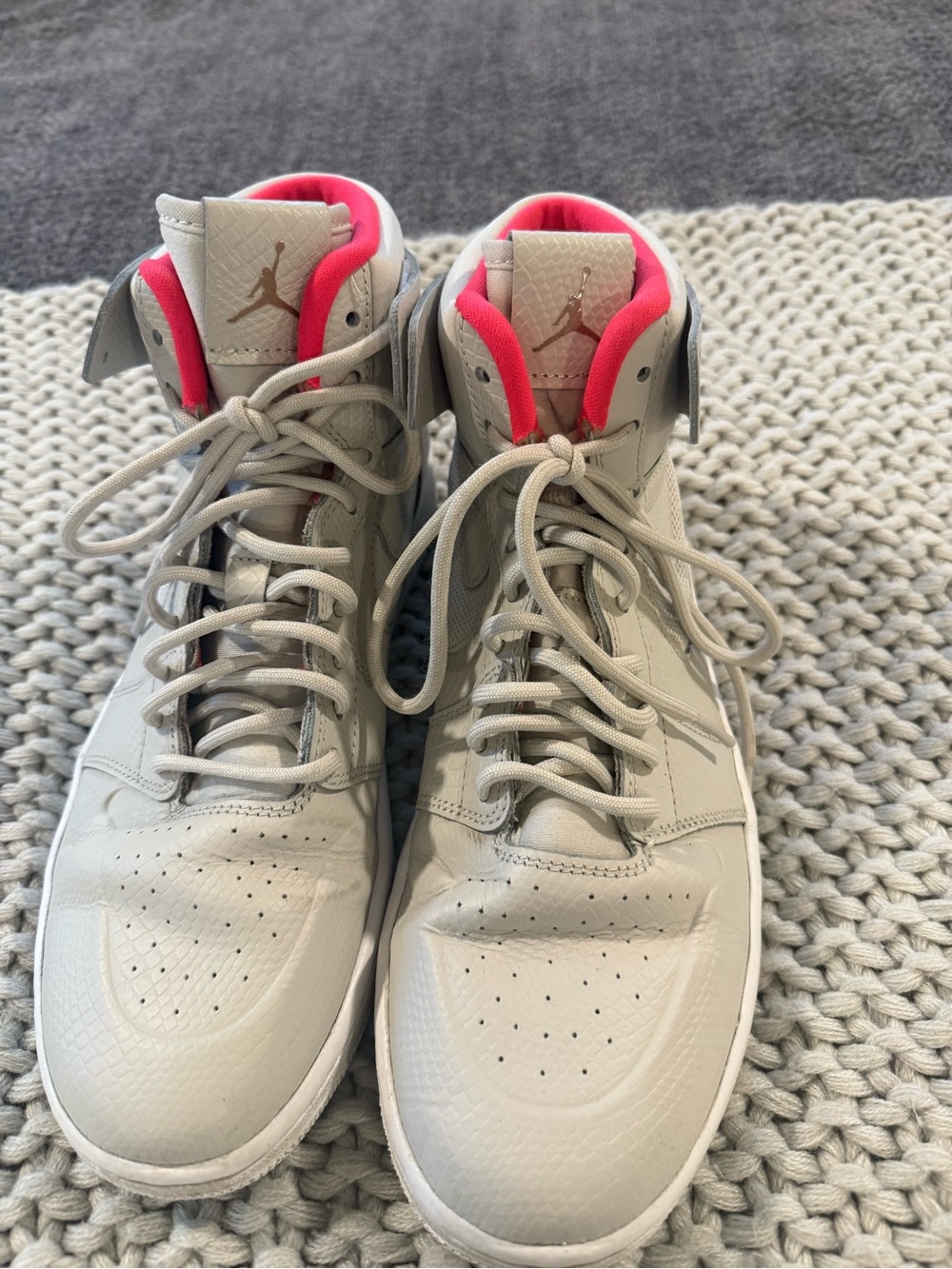 Jordan High-Top Sneakers in Light Gray with Pink Collar